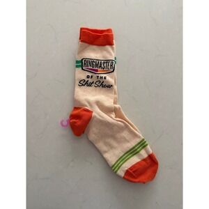 Blue Q Ringmaster of the Shit Show Crew Socks Cream Orange Green Novelty Humor